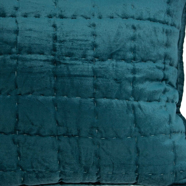 Homeroots 20" X 7" X 20" Transitional Teal Solid Quilted Pillow Cover With Poly Insert   334096