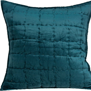 Homeroots 20" X 7" X 20" Transitional Teal Solid Quilted Pillow Cover With Poly Insert   334096