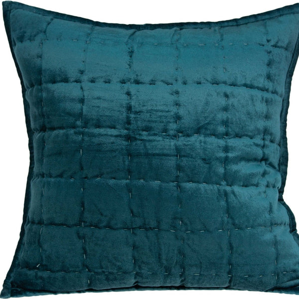 Homeroots 20" X 7" X 20" Transitional Teal Solid Quilted Pillow Cover With Poly Insert   334096