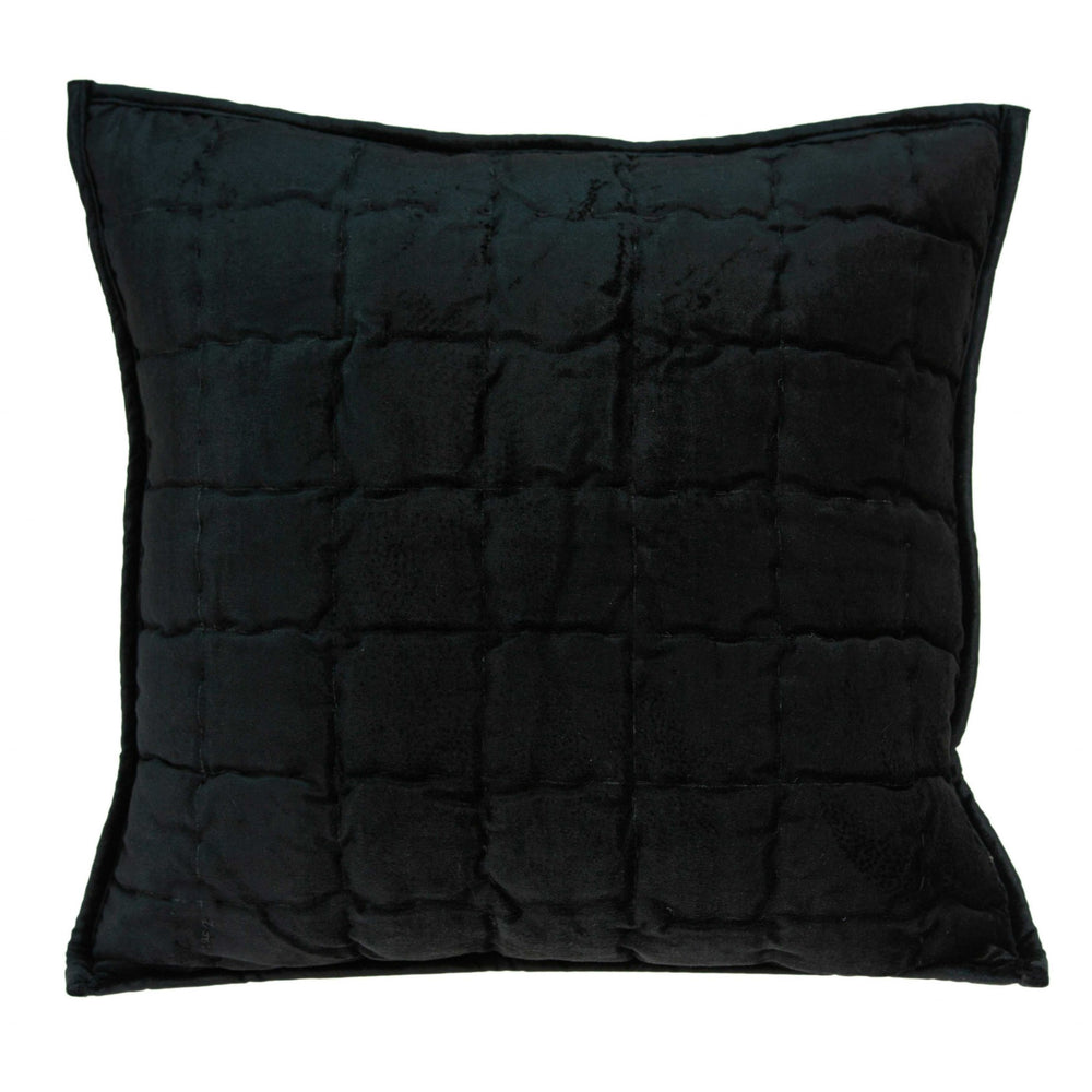Homeroots 20" X 7" X 20" Transitional Black Solid Quilted Pillow Cover With Poly Insert   334097