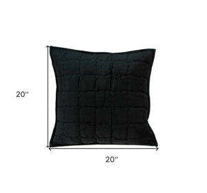 Homeroots 20" X 7" X 20" Transitional Black Solid Quilted Pillow Cover With Poly Insert   334097