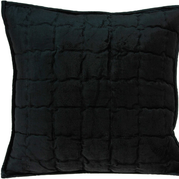 Homeroots 20" X 7" X 20" Transitional Black Solid Quilted Pillow Cover With Poly Insert   334097