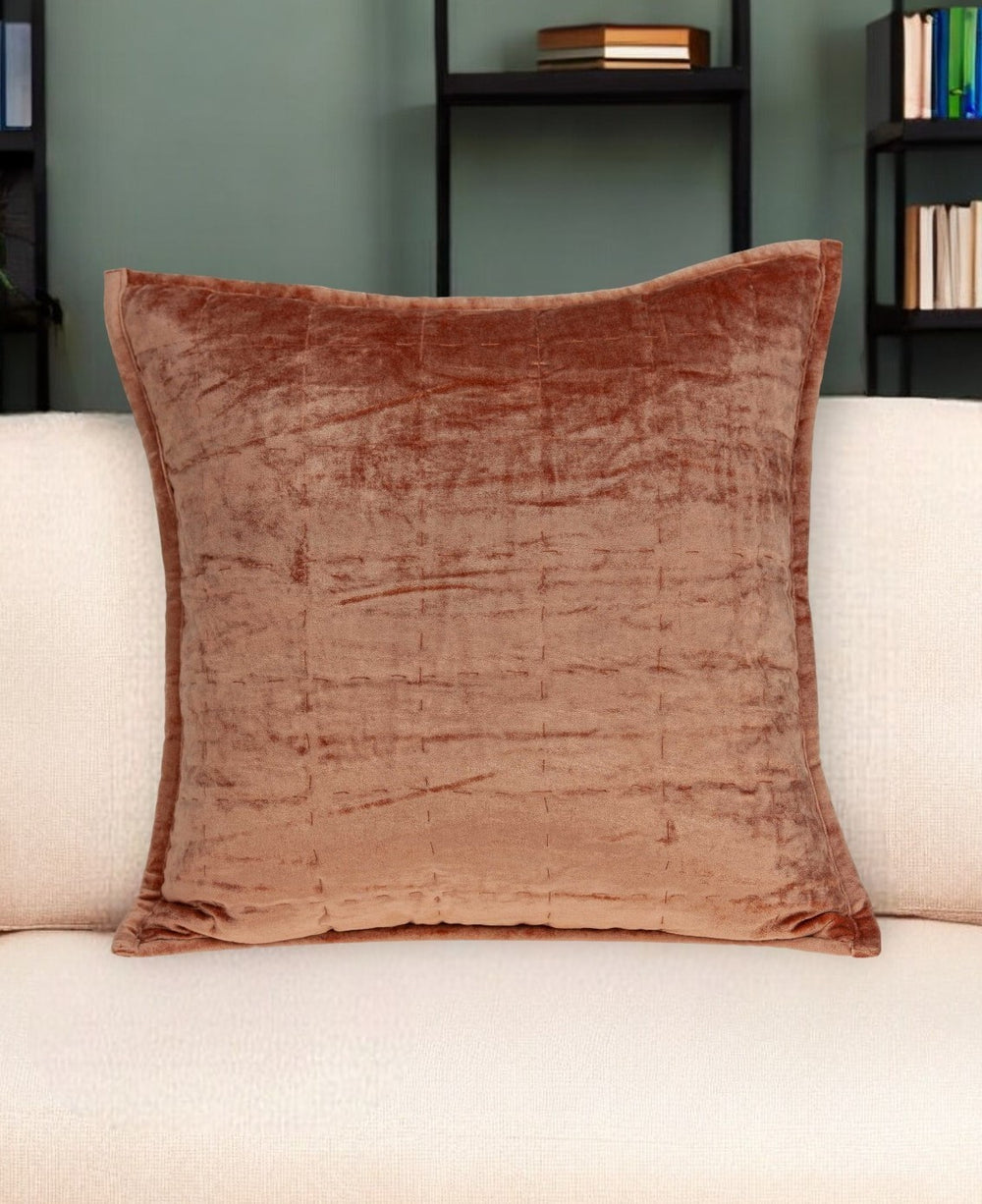 Homeroots 20" X 7" X 20" Transitional Orange Solid Quilted Pillow Cover With Poly Insert   334098