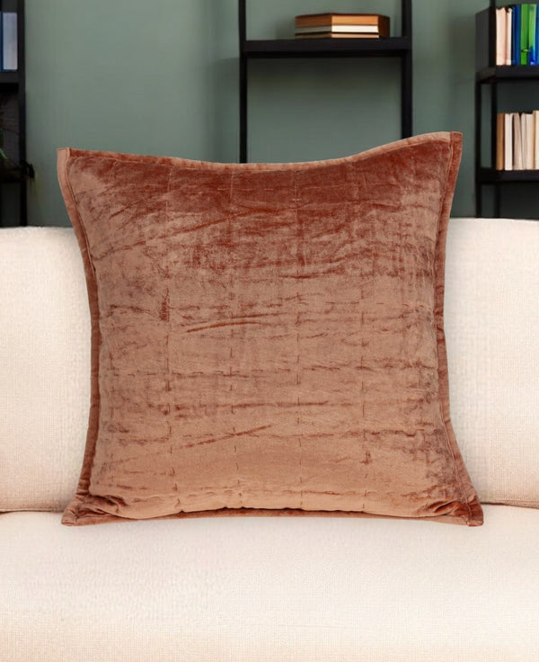 Homeroots 20" X 7" X 20" Transitional Orange Solid Quilted Pillow Cover With Poly Insert   334098