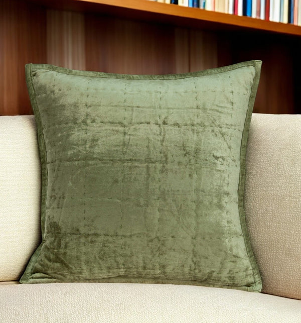 Homeroots 20" X 7" X 20" Transitional Olive Solid Quilted Pillow Cover With Poly Insert   334099