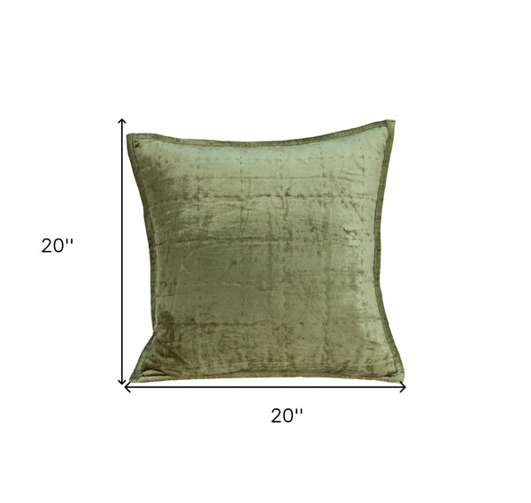 Homeroots 20" X 7" X 20" Transitional Olive Solid Quilted Pillow Cover With Poly Insert   334099