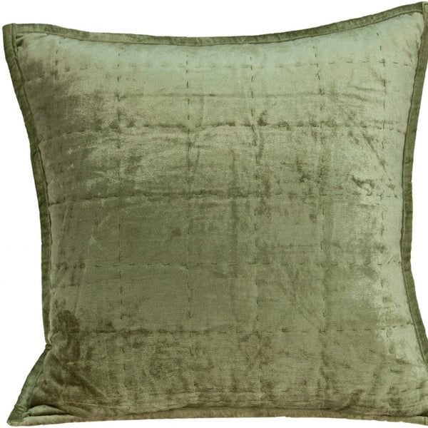 Homeroots 20" X 7" X 20" Transitional Olive Solid Quilted Pillow Cover With Poly Insert   334099