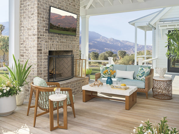 Lexington Tommy Bahama Outdoor 3340-952c Accent Table - Contemporary Poolside Design With Elegant White Agate Stone Top And Teak Finish  Wood 3340-952c