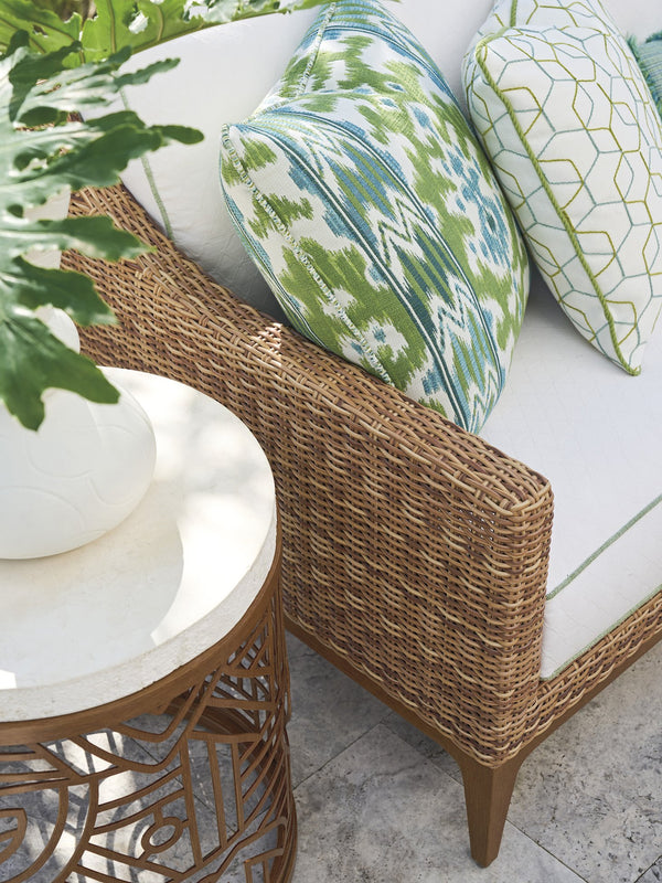 Lexington Tommy Bahama Outdoor Palm Desert Poolside Round End Table - Chic Mid-century Style With Durable Aluminum And Agate Top  Wood 3340-950c