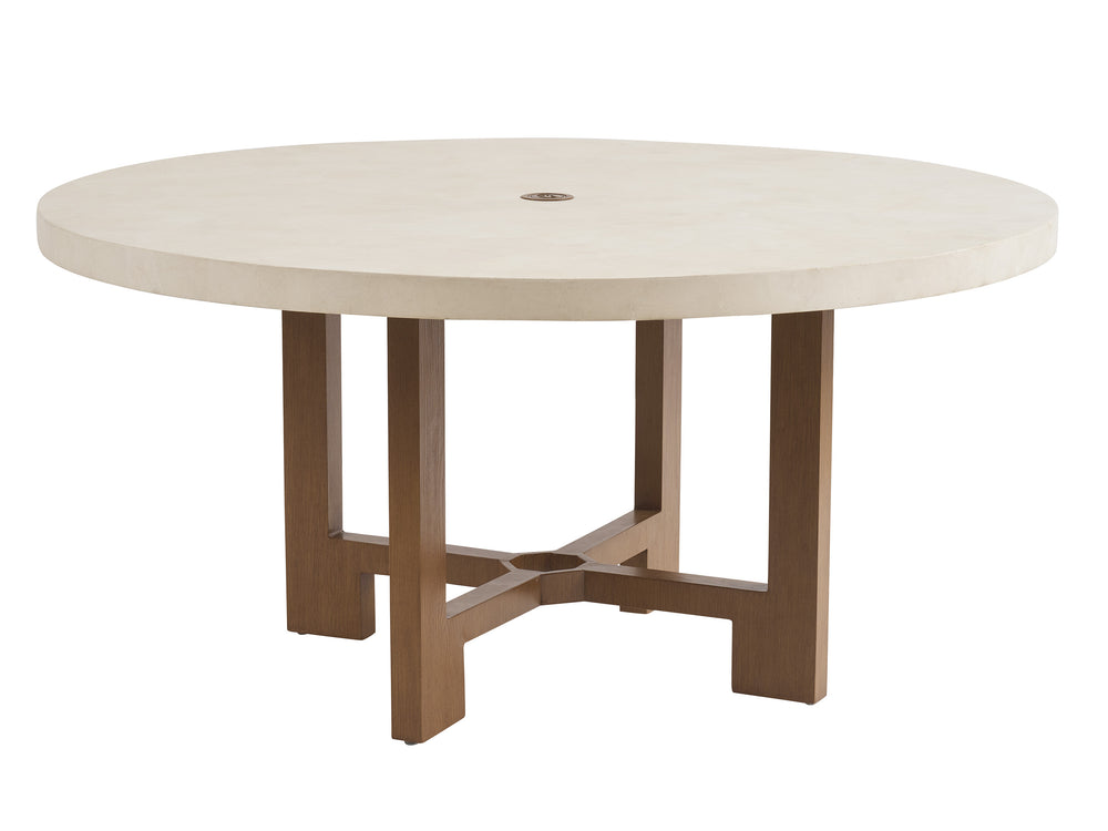 Lexington Tommy Bahama Outdoor 3340-870c Elegant Round Dining Table With White Agate Stone Top For Contemporary Outdoor Living  Wood 3340-870c
