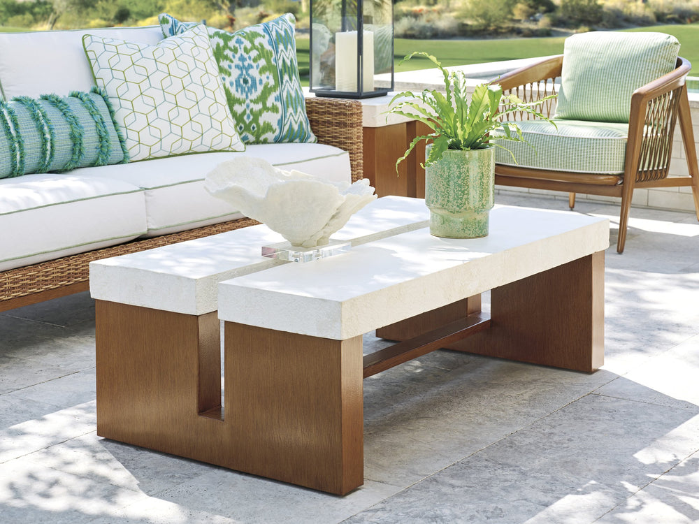 Lexington Tommy Bahama Outdoor 3340-947c Modern Rectangular Cocktail Table With White Agate Top For Stylish Outdoor Living Spaces  Wood 3340-947c