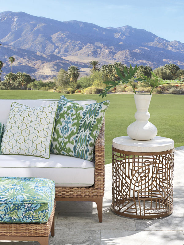 Lexington Tommy Bahama Outdoor Palm Desert Poolside Round End Table - Chic Mid-century Style With Durable Aluminum And Agate Top  Wood 3340-950c