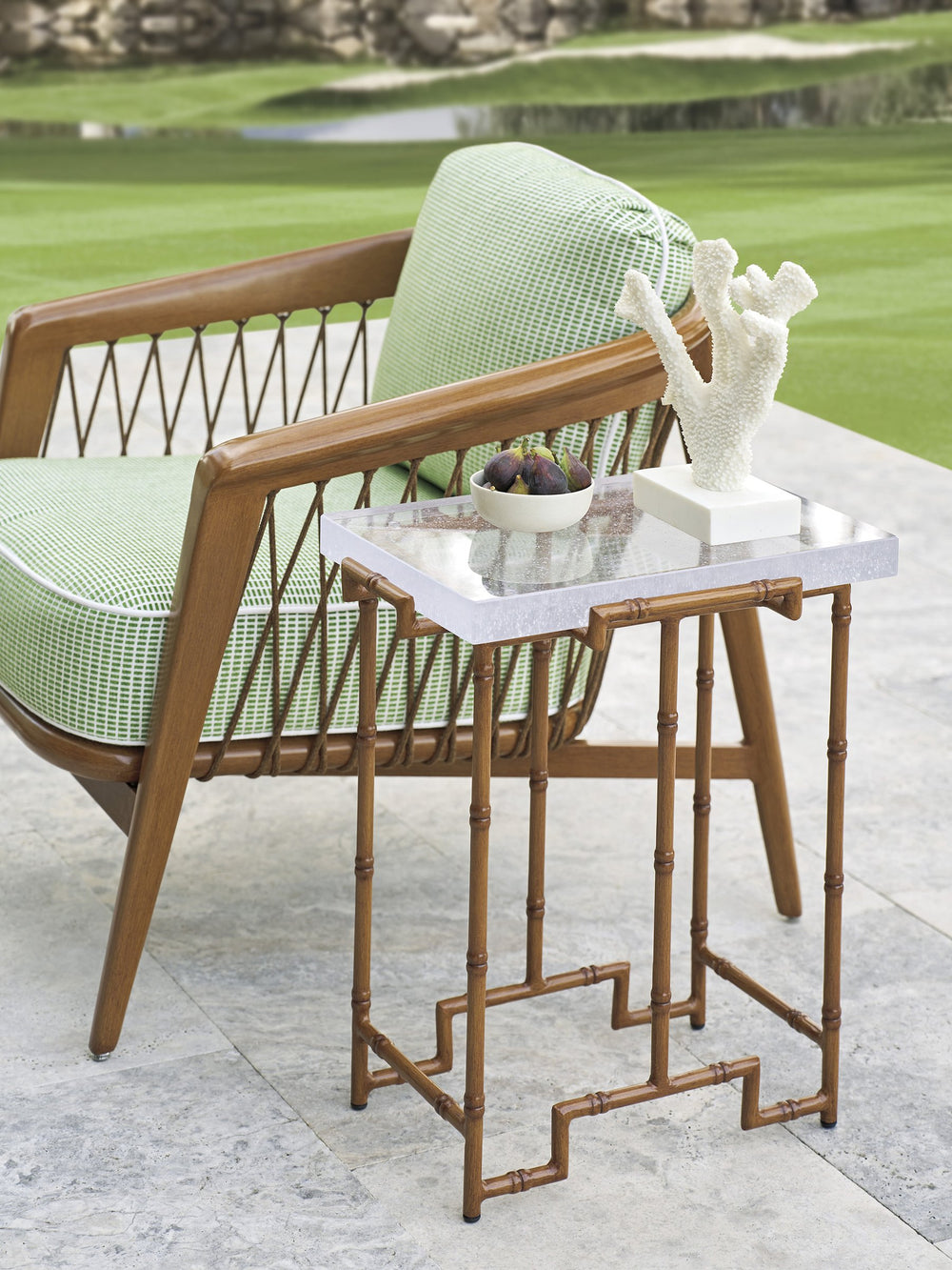 Lexington Tommy Bahama Outdoor 3340-951 Modern Accent Table With Elegant Bubble Glass Top And Durable Aluminum Frame Design  Wood 3340-951