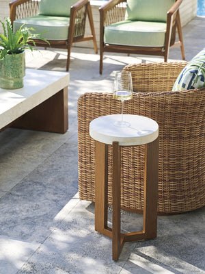 Lexington Tommy Bahama Outdoor 3340-952c Accent Table - Contemporary Poolside Design With Elegant White Agate Stone Top And Teak Finish  Wood 3340-952c