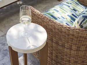 Lexington Tommy Bahama Outdoor 3340-952c Accent Table - Contemporary Poolside Design With Elegant White Agate Stone Top And Teak Finish  Wood 3340-952c