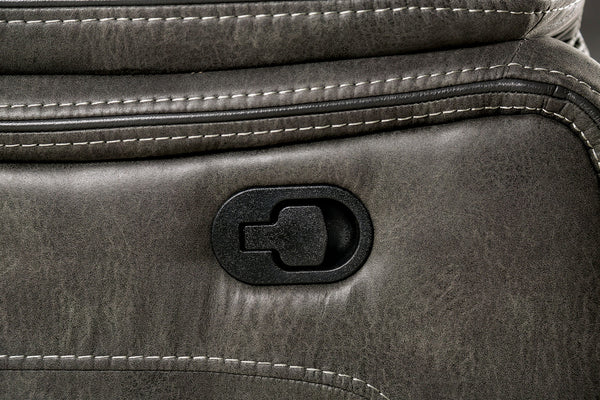 English Elm Transitional Multi-Function Glider Recliner with Channel Back, Cup Holders, Hidden Storage, Upholstered Comfort Dark Gray 43 L x 34 W x 30 H B2741P385035