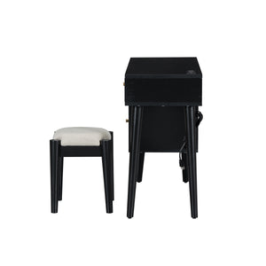 English Elm 39" Retro Bohemian Makeup Vanity Set with Rattan Drawers, USB Charging Port, Cushioned Stool, 4-Drawer Storage Black 44.1 L x 18.75 W x 10.5 H N733P180011B