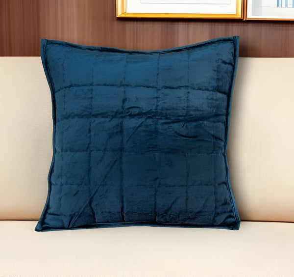 Homeroots 20" X 7" X 20" Transitional Navy Blue Quilted Pillow Cover With Poly Insert   334100