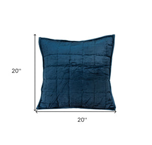Homeroots 20" X 7" X 20" Transitional Navy Blue Quilted Pillow Cover With Poly Insert   334100