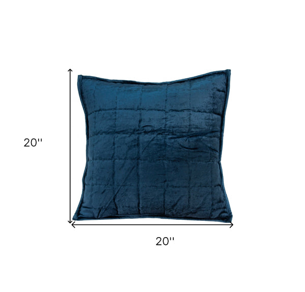 Homeroots 20" X 7" X 20" Transitional Navy Blue Quilted Pillow Cover With Poly Insert   334100