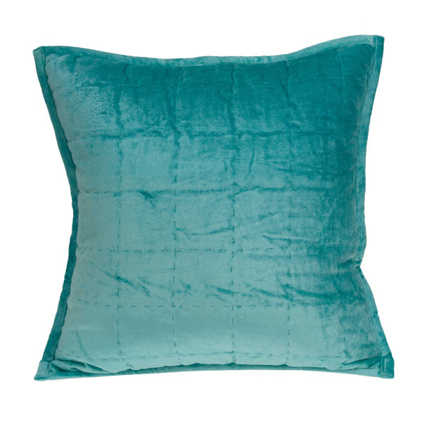 Homeroots 20" X 7" X 20" Transitional Aqua Solid Quilted Pillow Cover With Poly Insert   334101