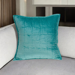 Homeroots 20" X 7" X 20" Transitional Aqua Solid Quilted Pillow Cover With Poly Insert   334101