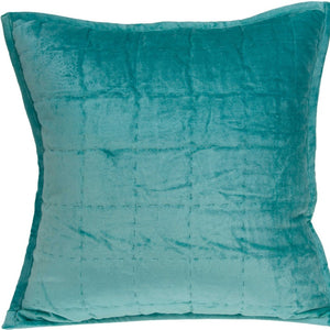 Homeroots 20" X 7" X 20" Transitional Aqua Solid Quilted Pillow Cover With Poly Insert   334101