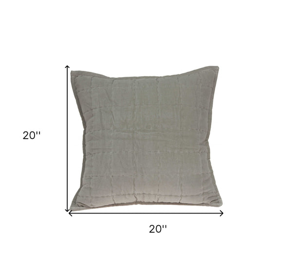 Homeroots 20" X 7" X 20" Transitional Gray Solid Quilted Pillow Cover With Poly Insert   334103