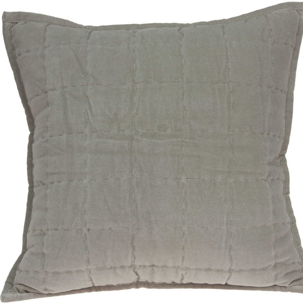 Homeroots 20" X 7" X 20" Transitional Gray Solid Quilted Pillow Cover With Poly Insert   334103