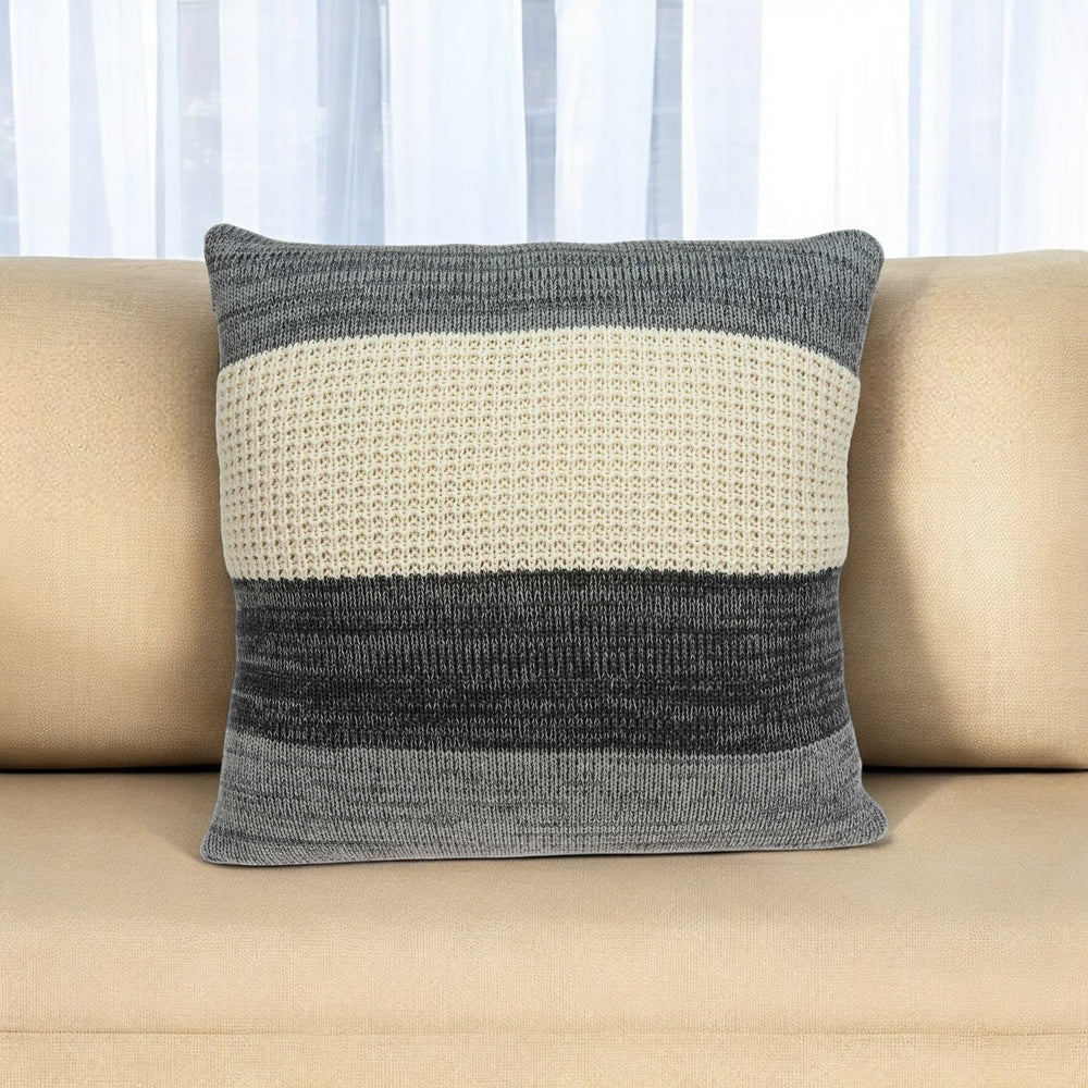 Homeroots 20" X 7" X 20" Transitional Cream And Gray Pillow Cover With Poly Insert   334104