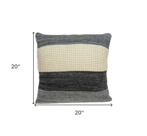 Homeroots 20" X 7" X 20" Transitional Cream And Gray Pillow Cover With Poly Insert   334104