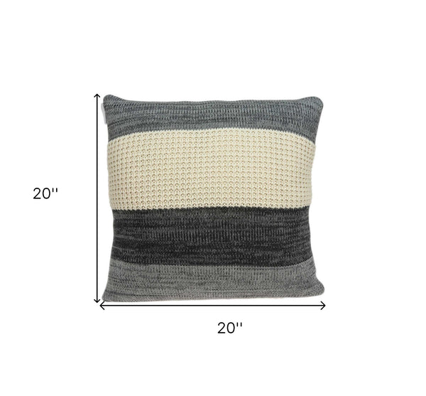 Homeroots 20" X 7" X 20" Transitional Cream And Gray Pillow Cover With Poly Insert   334104