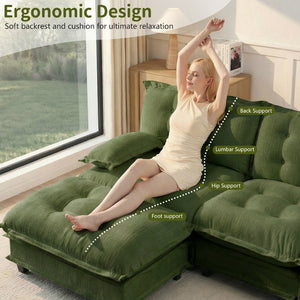 English Elm 138" Chenille Modular Cloud Sectional with Ottoman Deep Seat Lounge Sofa for Apartments Green W714S01732