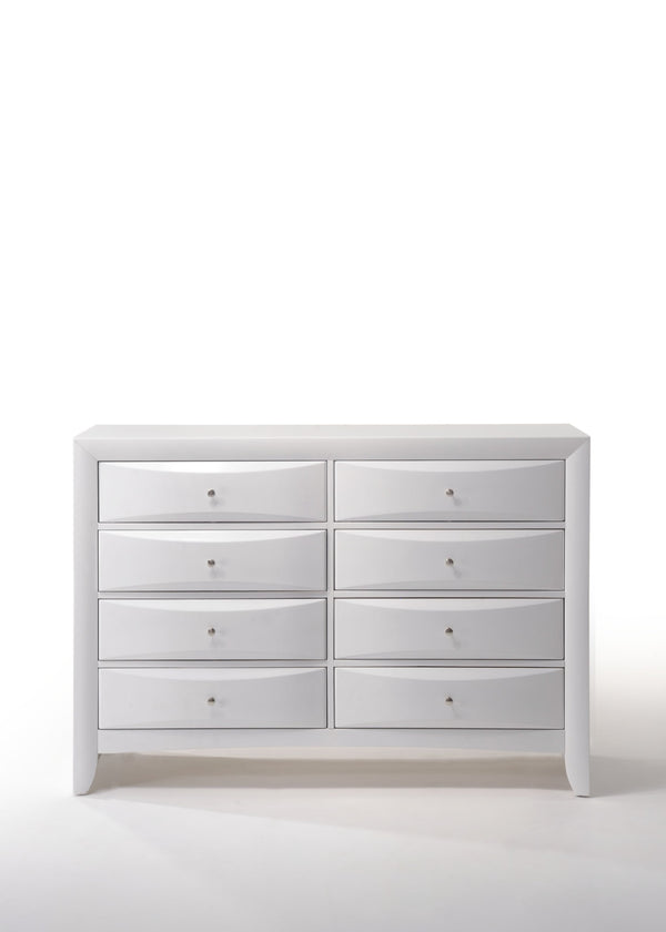 English Elm Ireland Eight-Drawer Dresser with Okume Veneer Top, Brushed Nickel Knobs and Durable Wood Frame White 61 L x 19 W x 45 H B2726P257361