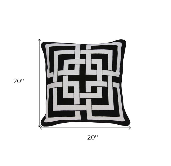Homeroots 20" X 7" X 20" Transitional Black And White Pillow Cover With Poly Insert   334116