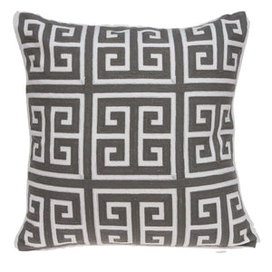 Homeroots 20" Gray And White Greek Key Cotton Throw Pillow   334123