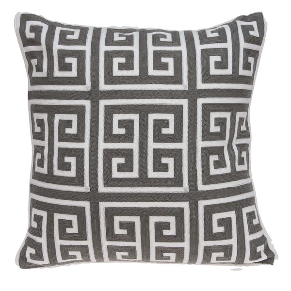Homeroots 20" Gray And White Greek Key Cotton Throw Pillow   334123