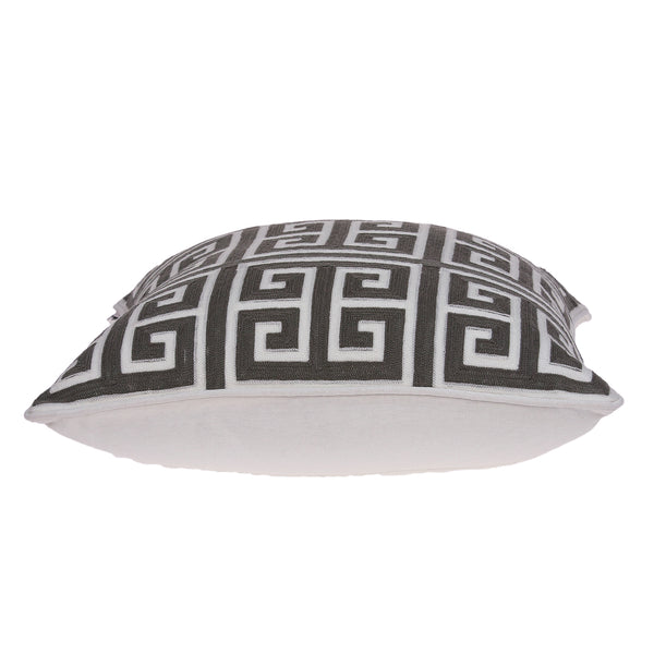 Homeroots 20" Gray And White Greek Key Cotton Throw Pillow   334123
