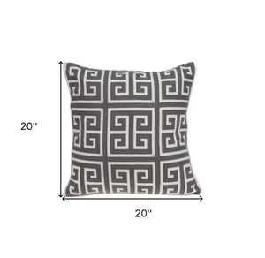 Homeroots 20" Gray And White Greek Key Cotton Throw Pillow   334123