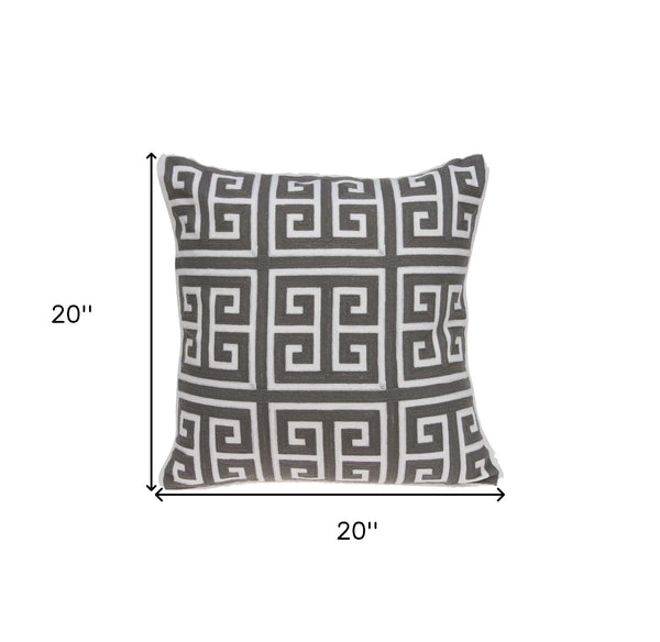 Homeroots 20" Gray And White Greek Key Cotton Throw Pillow   334123