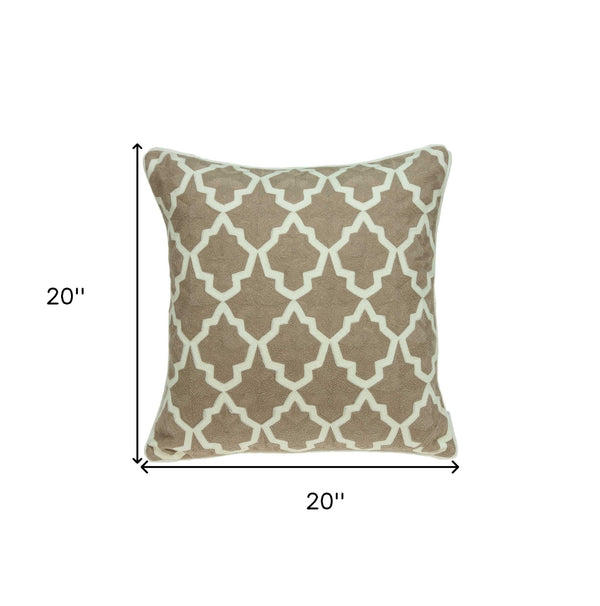 Homeroots 20" X 7" X 20" Transitional Beige And White Pillow Cover With Poly Insert   334125