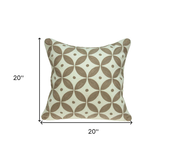 Homeroots 20" X 7" X 20" Transitional Beige And White Accent Pillow Cover With Poly Insert   334127