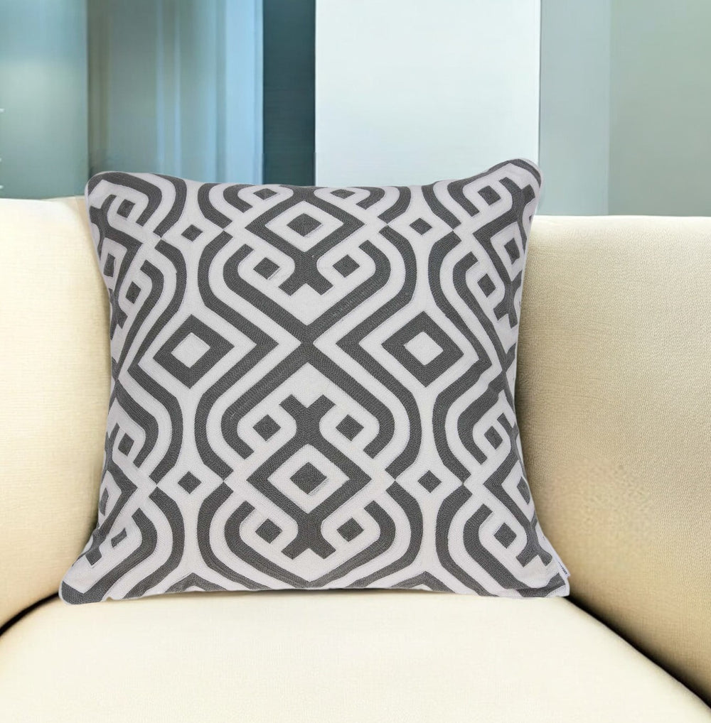 Homeroots 20" X 7" X 20" Gray And White Accent Pillow Cover With Poly Insert   334129