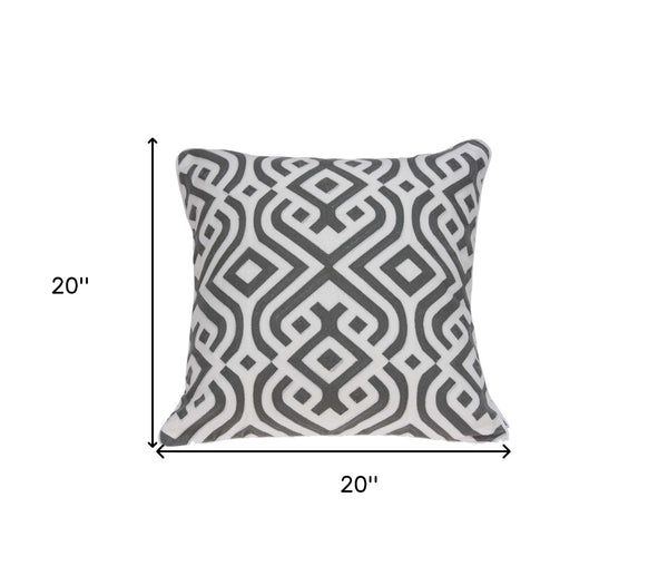 Homeroots 20" X 7" X 20" Gray And White Accent Pillow Cover With Poly Insert   334129