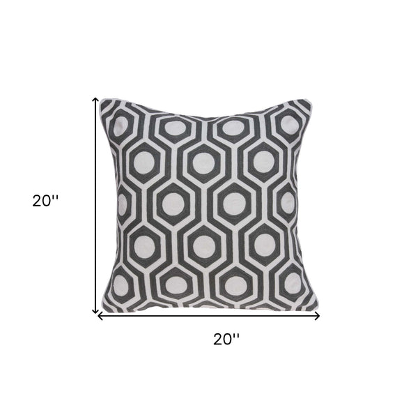 Homeroots 20" X 7" X 20" Cool Gray And White Pillow Cover With Poly Insert   334130