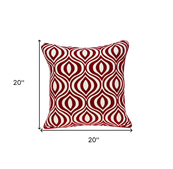 Homeroots 20" X 7" X 20" Transitional Red And White Pillow Cover With Poly Insert   334131