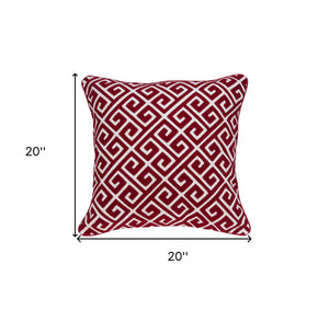 Homeroots 20" X 7" X 20" Transitional Red And White Cotton Pillow Cover With Poly Insert   334132