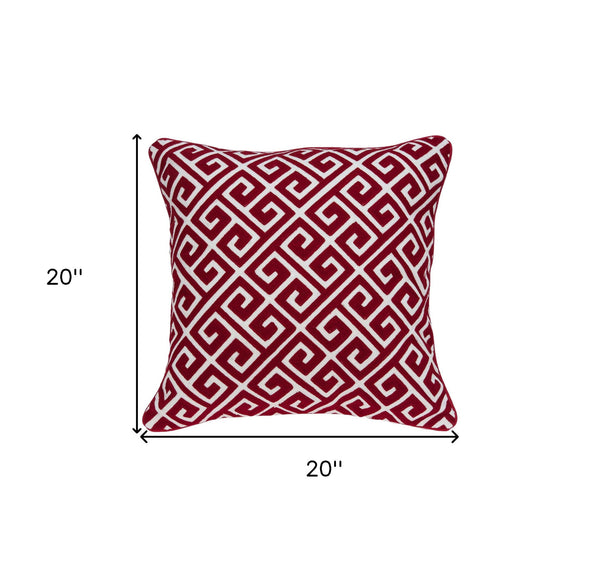 Homeroots 20" X 7" X 20" Transitional Red And White Cotton Pillow Cover With Poly Insert   334132