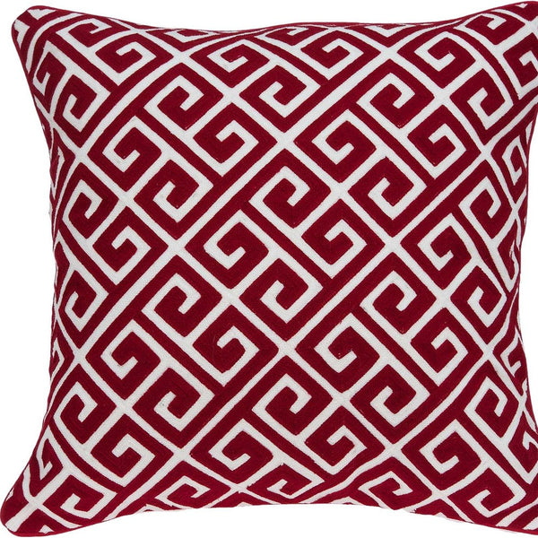 Homeroots 20" X 7" X 20" Transitional Red And White Cotton Pillow Cover With Poly Insert   334132