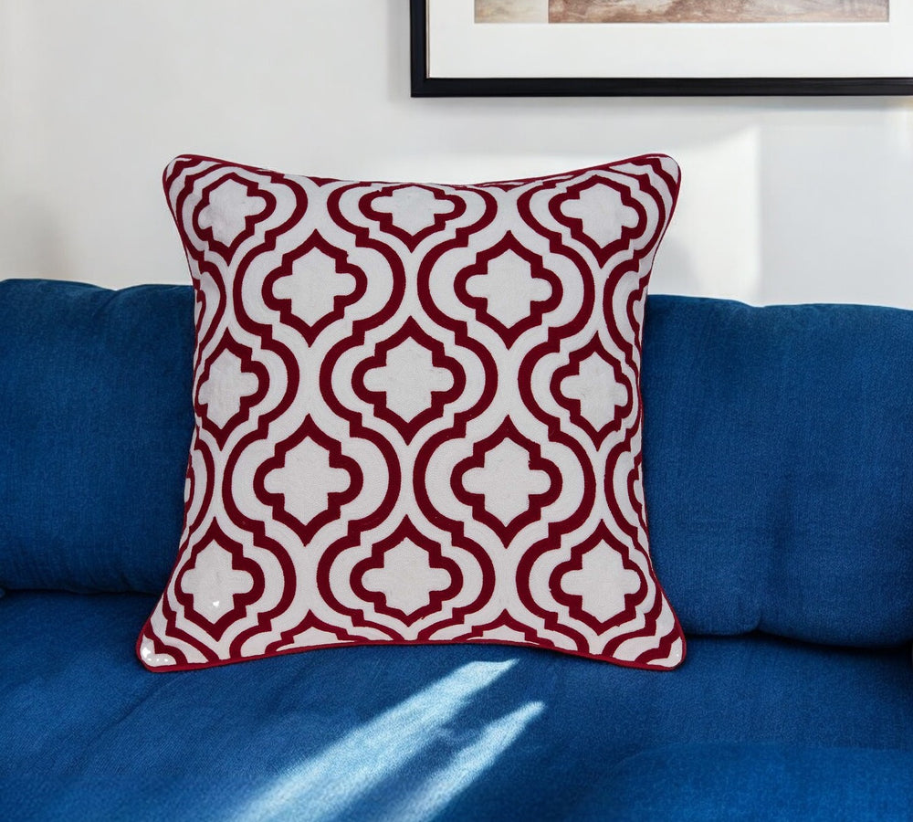 Homeroots 20" X 7" X 20" Transitional Red And White Accent Pillow Cover With Poly Insert   334133